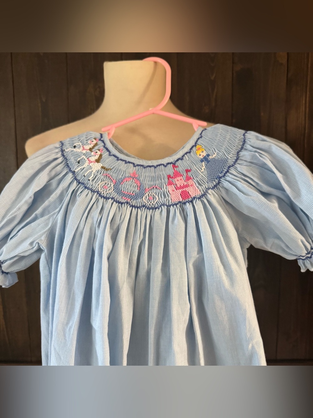 Girls Mom & Me Princess Smocked Dress Castle Horse & Carriage 2T Blue Gingham